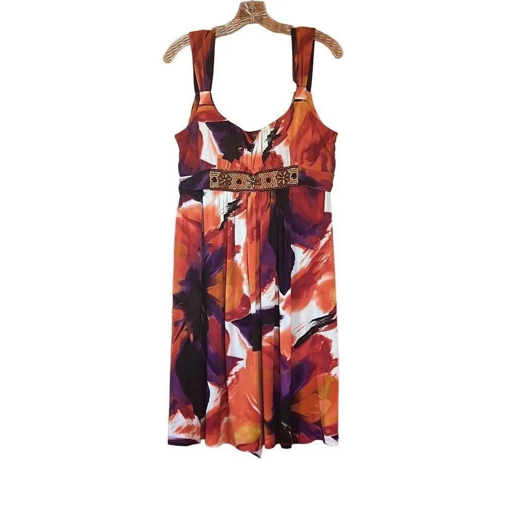 Bisou Bisou Michele Bohbot Beaded Floral Dress Sz 16 Multicolor Knee Length